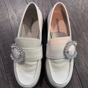 Jeffrey Campbell Cream Loafers with Sparkling Buckle